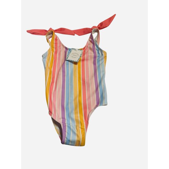Rylee Faith Designs Girls 2T Swimsuit One Piece Rainbow Stripe Bow Shoulder NWT - Picture 6 of 10